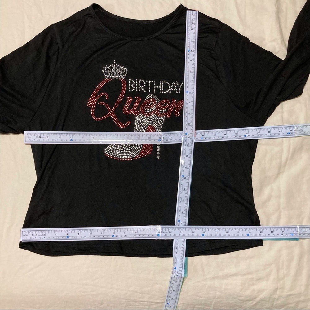 Birthday Queen Long Sleeve Black Tee with Glittery Stiletto Design - Picture 2 of 8